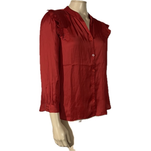 NWT Zadig & Voltaire Tygg Satin Red Button Blouse with 3/4 sleeves - Picture 5 of 13